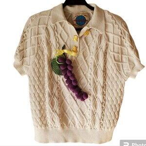 MOTOGUO designer vintage sparkly cable knit with grapes accent
